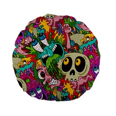 Crazy Illustrations & Funky Monster Pattern Standard 15  Premium Round Cushions by Ket1n9