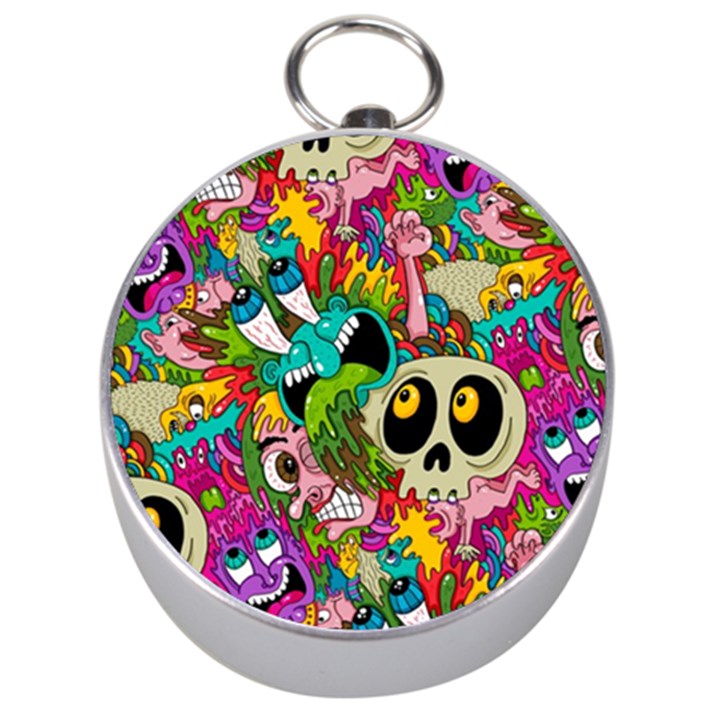 Crazy Illustrations & Funky Monster Pattern Silver Compasses