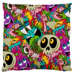 Crazy Illustrations & Funky Monster Pattern Large Premium Plush Fleece Cushion Case (two Sides) by Ket1n9