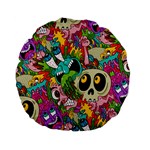 Crazy Illustrations & Funky Monster Pattern Standard 15  Premium Flano Round Cushions Front