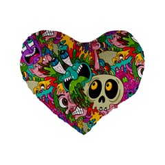 Crazy Illustrations & Funky Monster Pattern Standard 16  Premium Flano Heart Shape Cushions by Ket1n9