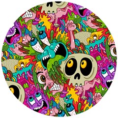 Crazy Illustrations & Funky Monster Pattern Wooden Puzzle Round by Ket1n9