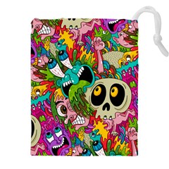 Crazy Illustrations & Funky Monster Pattern Drawstring Pouch (4xl) by Ket1n9