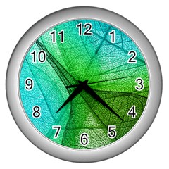 Sunlight Filtering Through Transparent Leaves Green Blue Wall Clock (silver) by Ket1n9