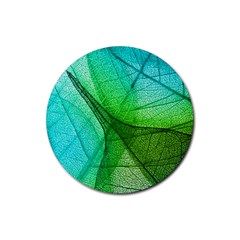 Sunlight Filtering Through Transparent Leaves Green Blue Rubber Coaster (round) by Ket1n9