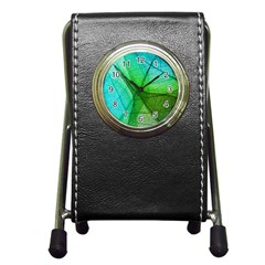 Sunlight Filtering Through Transparent Leaves Green Blue Pen Holder Desk Clock by Ket1n9