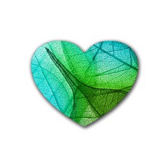 Sunlight Filtering Through Transparent Leaves Green Blue Rubber Heart Coaster (4 Pack) by Ket1n9