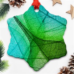 Sunlight Filtering Through Transparent Leaves Green Blue Ornament (snowflake) by Ket1n9