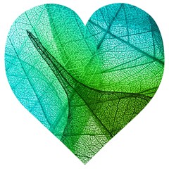 Sunlight Filtering Through Transparent Leaves Green Blue Wooden Puzzle Heart by Ket1n9