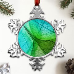 Sunlight Filtering Through Transparent Leaves Green Blue Metal Small Snowflake Ornament by Ket1n9