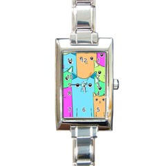 Cat Animals Cartoon Pattern Rectangle Italian Charm Watch