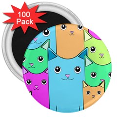 Cat Animals Cartoon Pattern 3  Magnets (100 Pack)