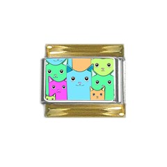 Cat Animals Cartoon Pattern Gold Trim Italian Charm (9mm)