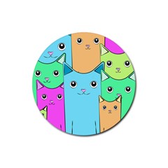 Cat Animals Cartoon Pattern Rubber Coaster (round) by Cendanart