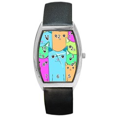 Cat Animals Cartoon Pattern Barrel Style Metal Watch