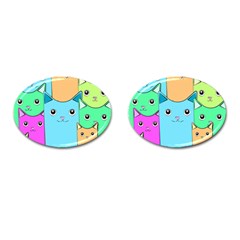 Cat Animals Cartoon Pattern Cufflinks (oval) by Cendanart