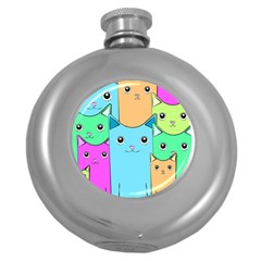 Cat Animals Cartoon Pattern Round Hip Flask (5 Oz) by Cendanart