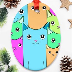 Cat Animals Cartoon Pattern Oval Ornament (two Sides) by Cendanart