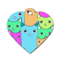 Cat Animals Cartoon Pattern Dog Tag Heart (one Side) by Cendanart