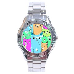 Cat Animals Cartoon Pattern Stainless Steel Analogue Watch