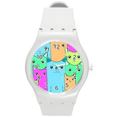 Cat Animals Cartoon Pattern Round Plastic Sport Watch (m) by Cendanart