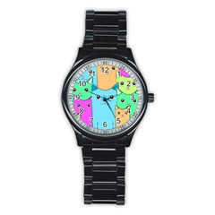 Cat Animals Cartoon Pattern Stainless Steel Round Watch