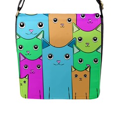 Cat Animals Cartoon Pattern Flap Closure Messenger Bag (l)