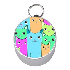 Cat Animals Cartoon Pattern Mini Silver Compasses