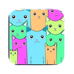 Cat Animals Cartoon Pattern Square Metal Box (black) by Cendanart