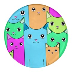 Cat Animals Cartoon Pattern Round Glass Fridge Magnet (4 Pack)