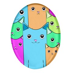 Cat Animals Cartoon Pattern Oval Glass Fridge Magnet (4 Pack)