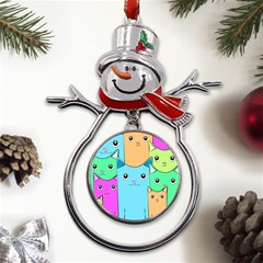 Cat Animals Cartoon Pattern Metal Snowman Ornament by Cendanart