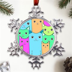 Cat Animals Cartoon Pattern Metal Large Snowflake Ornament by Cendanart