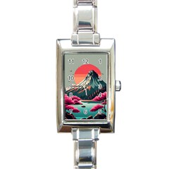 Mountain Landscape Sky Fuji Nature Rectangle Italian Charm Watch by Cendanart