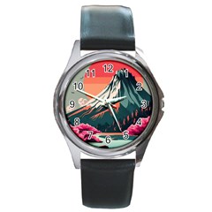 Mountain Landscape Sky Fuji Nature Round Metal Watch