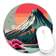 Mountain Landscape Sky Fuji Nature Round Mousepad by Cendanart