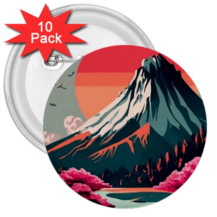 Mountain Landscape Sky Fuji Nature 3  Buttons (10 pack) 