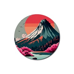 Mountain Landscape Sky Fuji Nature Rubber Round Coaster (4 Pack) by Cendanart