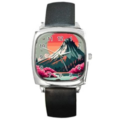 Mountain Landscape Sky Fuji Nature Square Metal Watch