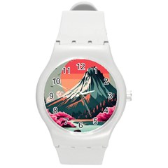 Mountain Landscape Sky Fuji Nature Round Plastic Sport Watch (m)