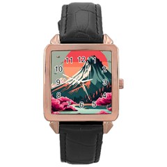 Mountain Landscape Sky Fuji Nature Rose Gold Leather Watch 