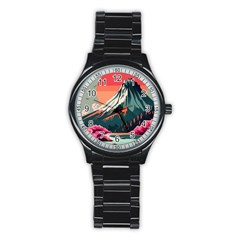 Mountain Landscape Sky Fuji Nature Stainless Steel Round Watch by Cendanart