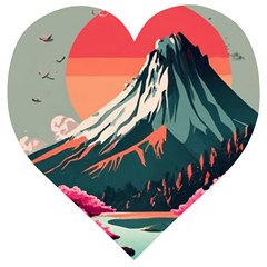 Mountain Landscape Sky Fuji Nature Wooden Puzzle Heart by Cendanart