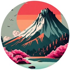 Mountain Landscape Sky Fuji Nature Wooden Puzzle Round by Cendanart