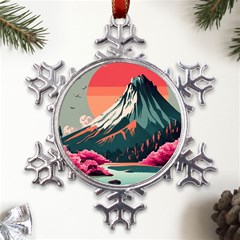 Mountain Landscape Sky Fuji Nature Metal Large Snowflake Ornament by Cendanart