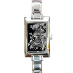 Angry Male Lion Roar Wild Animal Rectangle Italian Charm Watch by Cendanart