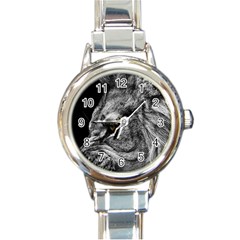 Angry Male Lion Roar Wild Animal Round Italian Charm Watch by Cendanart