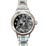 Angry Male Lion Roar Wild Animal Round Italian Charm Watch Front