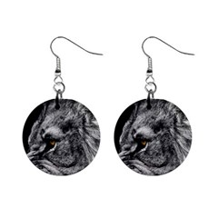 Angry Male Lion Roar Wild Animal Mini Button Earrings by Cendanart