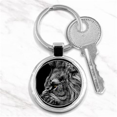 Angry Male Lion Roar Wild Animal Key Chain (round) by Cendanart